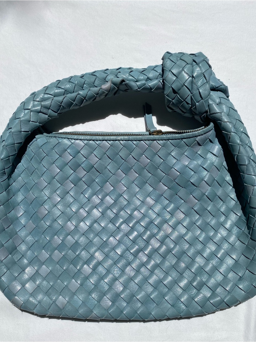 Genuine Leather Woven Shoulder hobo Bag in Blue Bottega Style